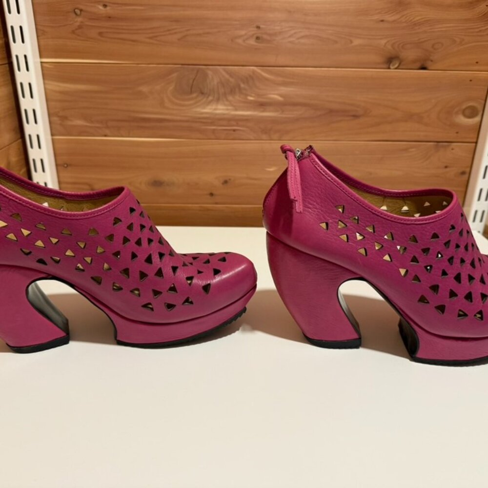 John Fluevog Prepare Hi Rappel Fuchsia Cutout Leather Platform Heels Size 9.5 - Picture 4 of 7